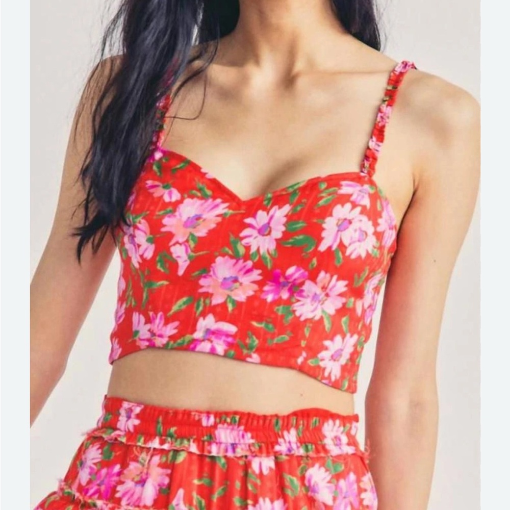 LOVESHACKFANCY Floral Crop Cami Top Daisy Print Size Small Adjustable Straps